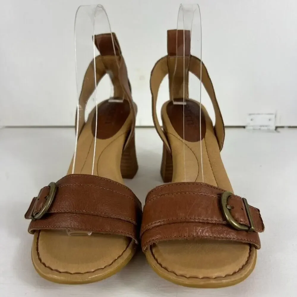 Born Sandals Women's Size 9 M Brown Tahlia Leather Stacked Heel Buckle
